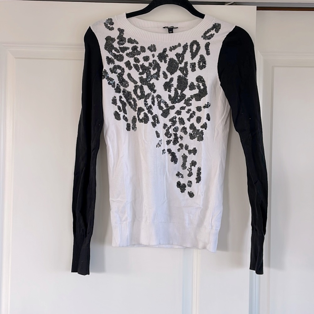 Leopard Print Sequin Sweater Woman's Express Size small petite